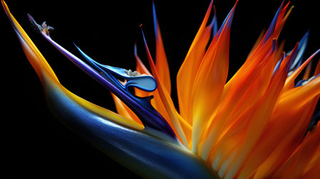 strelitzia flower on a black background. 3d renderの素材