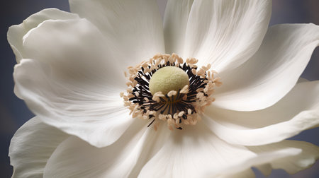 Beautiful white flower of anemone, close-up.の素材