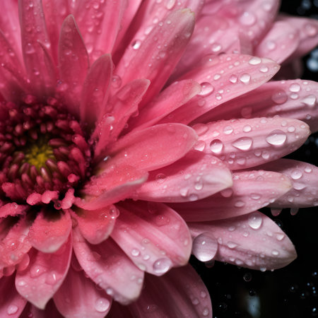Pink chrysanthemum flower with water drops on petalsの素材