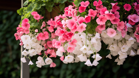 Beautiful pink and white flowers in the garden. Floral backgroundの素材