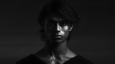 Fashion portrait of a beautiful woman on a dark background. Studio shot.の素材