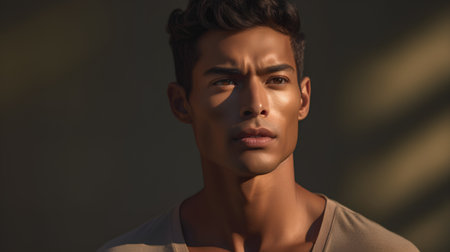 Portrait of a handsome young man looking at camera. Men's beauty, fashion.の素材