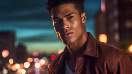 Portrait of a handsome african american man at night.の素材