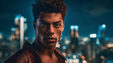 Portrait of a handsome african american man on the city background.の素材