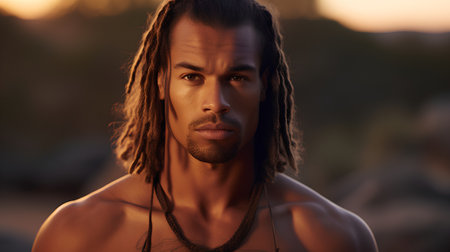 Portrait of handsome african american man with dreadlocks.の素材