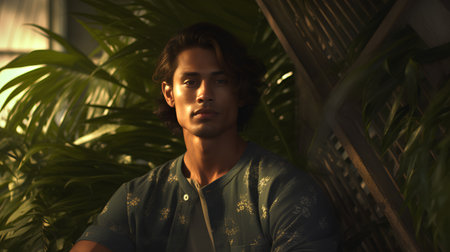 Portrait of a handsome young man in a green t-shirtの素材