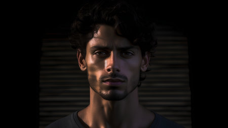 Portrait of a handsome young man on a dark background. Close-up.の素材