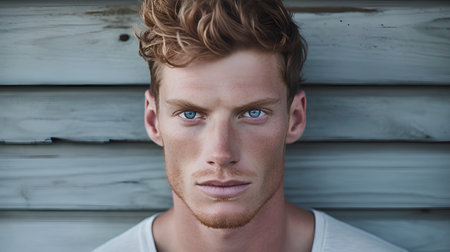 Portrait of a handsome young man with red hair and blue eyesの素材
