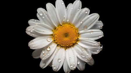 White daisy flower with dew drops isolated on a black backgroundの素材