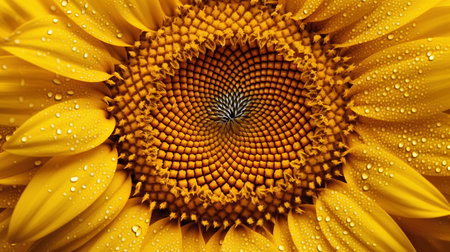 Beautiful yellow sunflower with water drops on petals close upの素材