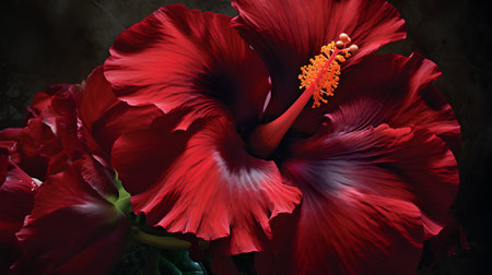 Beautiful red hibiscus flower on dark background, closeupの素材
