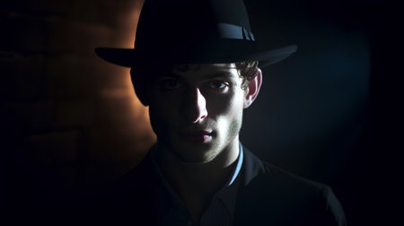 Portrait of a handsome man wearing a hat. Studio shot.の素材