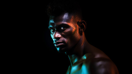 Portrait of a handsome young african american man on black backgroundの素材