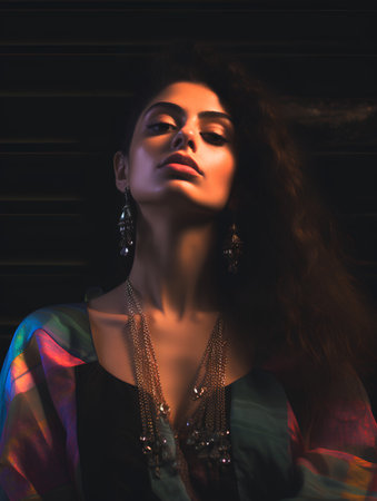 Fashion portrait of a beautiful young woman with afro hairstyle.の素材