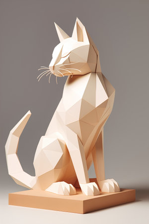 3d rendering of a white cat sitting on a pedestal.の素材