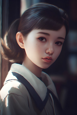 Portrait of a beautiful asian girl in the city. Vintage style.の素材