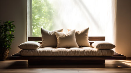 Comfortable sofa with pillows in modern interior. 3d renderの素材