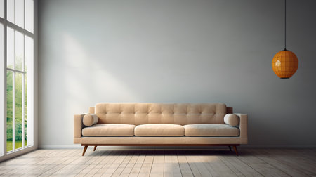 interior with sofa and window, 3d render illustration mock upの素材