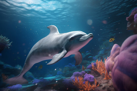 Dolphin swimming in the Red Sea. 3D rendering. Underwater world.の素材