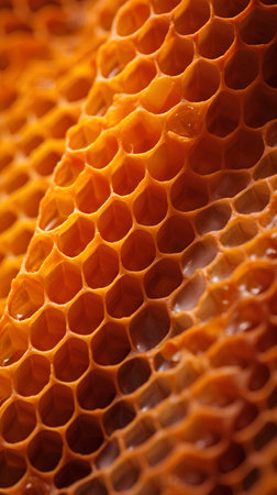 Close up view of the working beeswax honeycombs.の素材