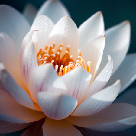 Beautiful white lotus flower close-up. Nature background.の素材