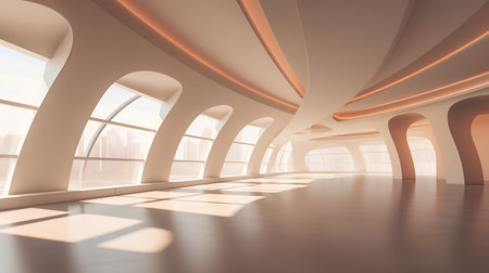 Interior of a modern hall with arches. 3D renderingの素材