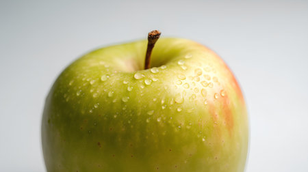 Green apple with water drops on a white background. Close-up.の素材