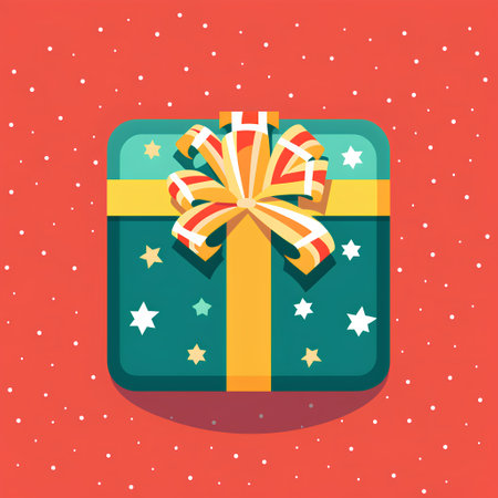 Gift box with candy cane and stars. Flat style vector illustration.の素材