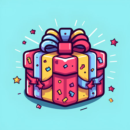 Gift box with ribbon and bow. Vector illustration in cartoon style.の素材
