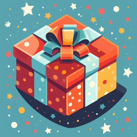 Gift box with bow and ribbon. Vector illustration in cartoon style.の素材