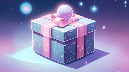 Gift box with bow and ribbon. Vector 3d illustration.の素材