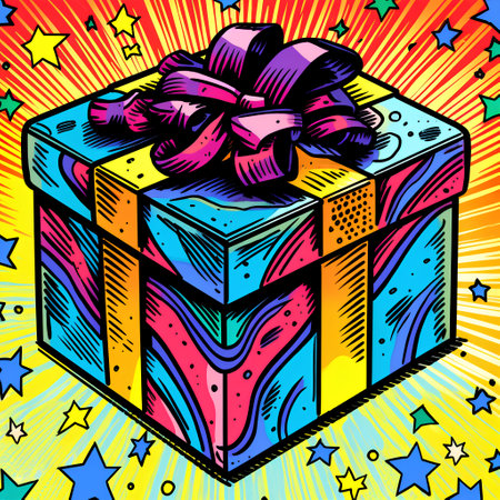 Gift box with ribbon and bow. Vector illustration in cartoon style.の素材