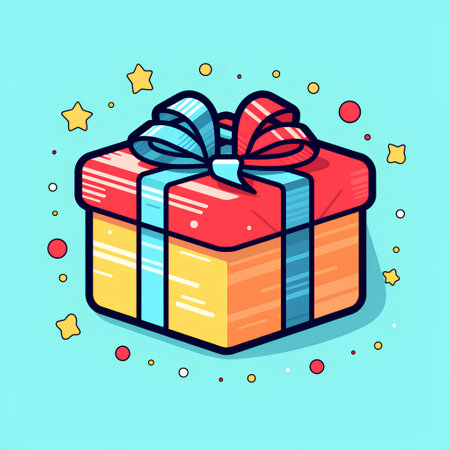 Gift box with ribbon and bow. Vector illustration in flat style.の素材