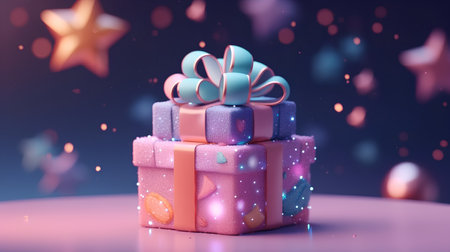 Colorful gift boxes with bows and ribbons. 3d renderingの素材