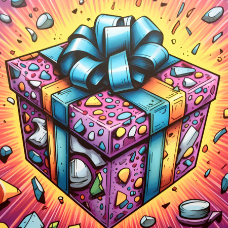 Gift box with bow and ribbons. Colorful illustration.の素材