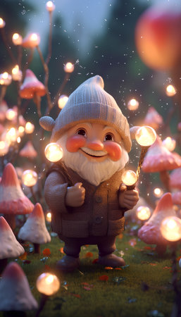 santa claus with christmas lights in the forest. 3d illustrationの素材