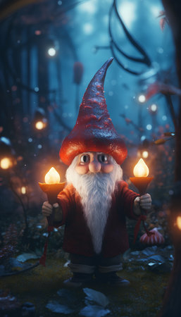 Fairy tale gnome in a magical forest. 3d rendering.の素材