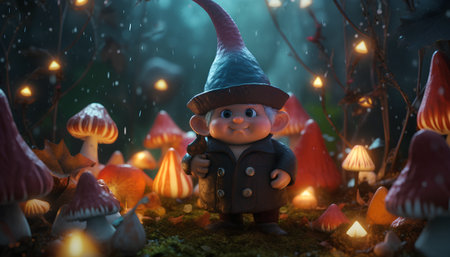 Cute little Halloween gnome in the forest. 3D rendering.の素材