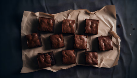 Homemade chocolate brownies on a dark background. Toned.の素材