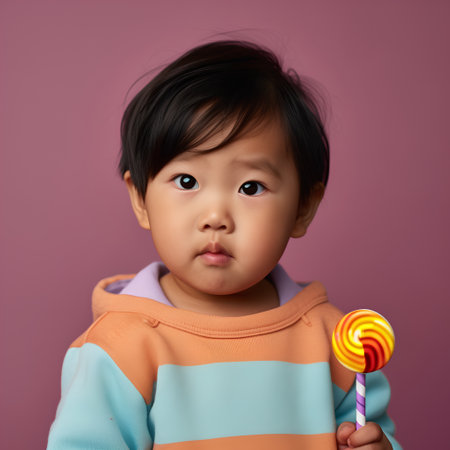 Portrait of a cute little asian girl with lollipopの素材
