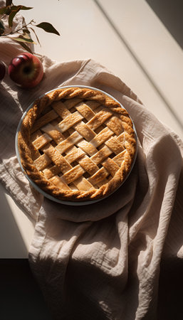Homemade apple pie on a light background. Selective focus.の素材