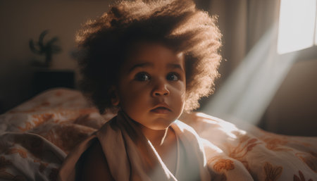 Portrait of a cute little african american girl with long curly hair.の素材