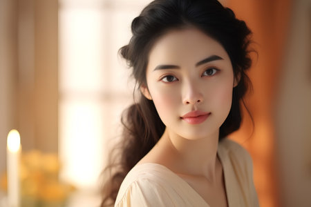 portrait of beautiful asian woman looking at camera, asian beautyの素材