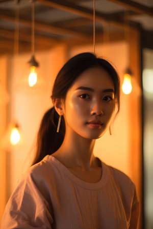 Portrait of beautiful asian woman in white t-shirt.の素材