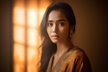 Portrait of a beautiful young asian woman with long hair.の素材