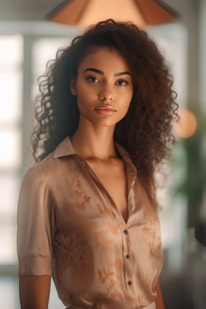 Fashion portrait of beautiful african american woman with curly hair.の素材