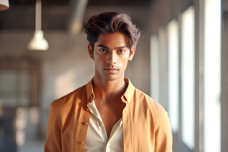 Portrait of a handsome young man in casual clothes looking at cameraの素材