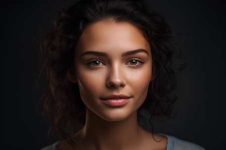 Close up portrait of beautiful young woman with clean fresh skin, natural make-up.の素材
