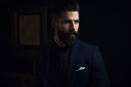 Portrait of a handsome young man with a beard and moustache. Men's beauty, fashion.の素材