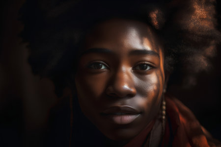 Portrait of a beautiful young African woman with afro hairstyleの素材